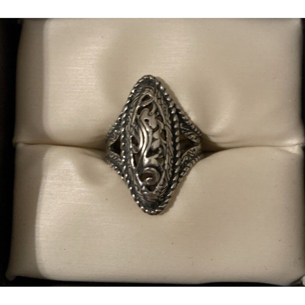 Vintage Carolyn Pollack Sterling Silver Ring Sz 7.25 Floral Swirl